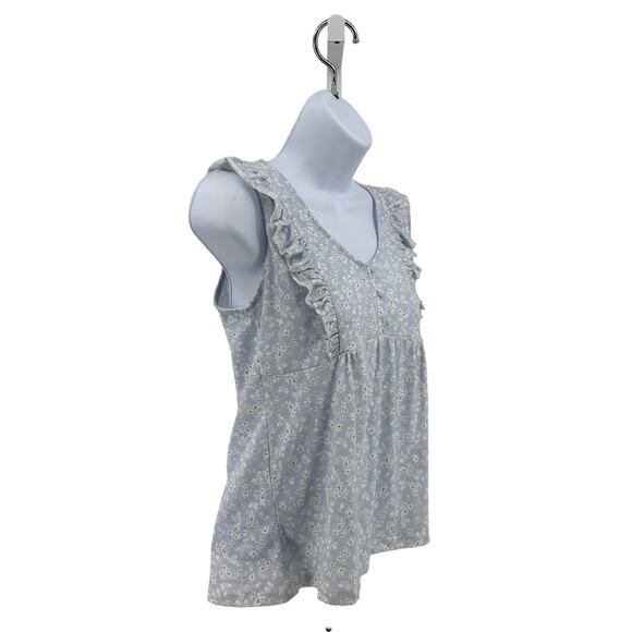 Como Vintage Blue Floral Tank Blouse Womens XS Sleeveless Ruffled Button Front - Picture 3 of 9